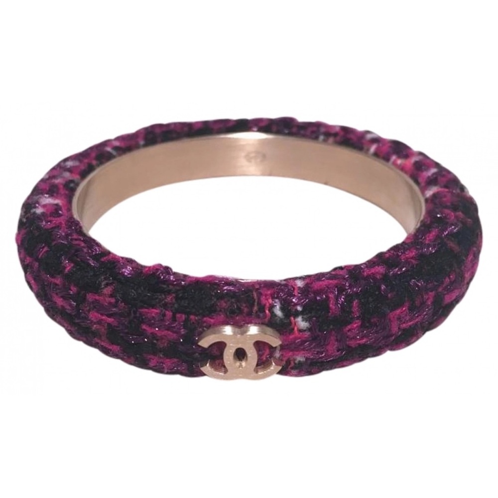 CHANEL Pink and Black Tweed Bracelet
